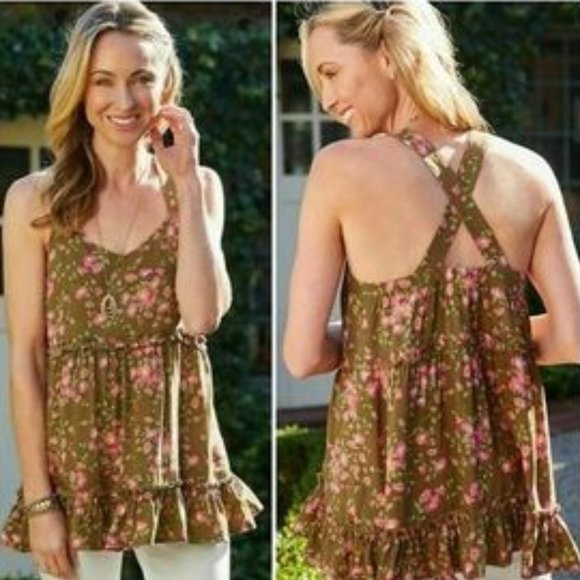 MATILDA JANE On A Whim Floral Cross Back Top Large Brown